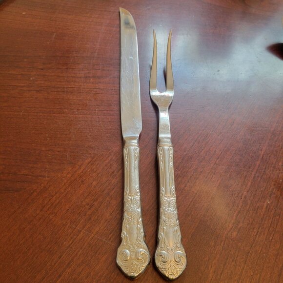 Reed & Barton Rennesaince Stainless Steel Carving Knife & Fork Set Vintage Ornat - Picture 1 of 5